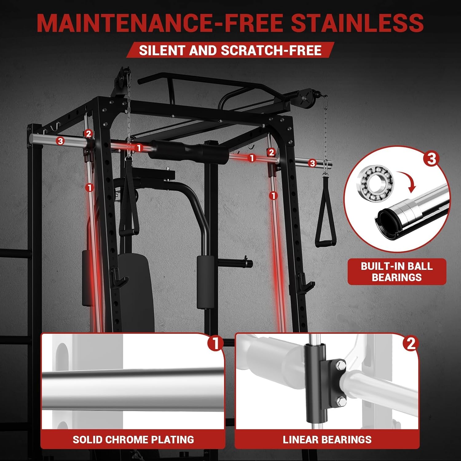 2000LBS Heavy Duty Smith Machine Power Cage – Multi-Function Strength Training Equipment for Home Gym – Includes LAT Pulldown, Chest Fly, Cable Crossover, Full Body Workout Attachments