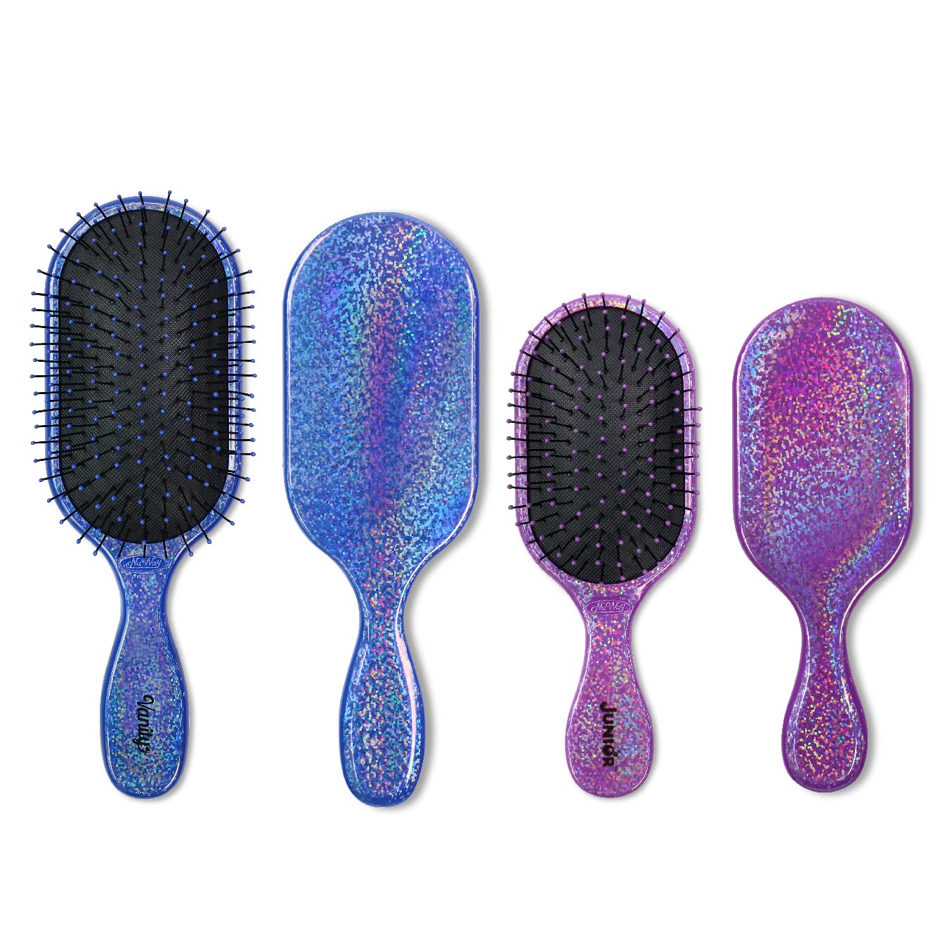NuWay 4HairVanity® and Junior Pro 2-Piece Set.- Detangles Without Pulling Wet Or Dry Hair - Works Great for All Hair Types (Shiny Sapphire & Amethyst)