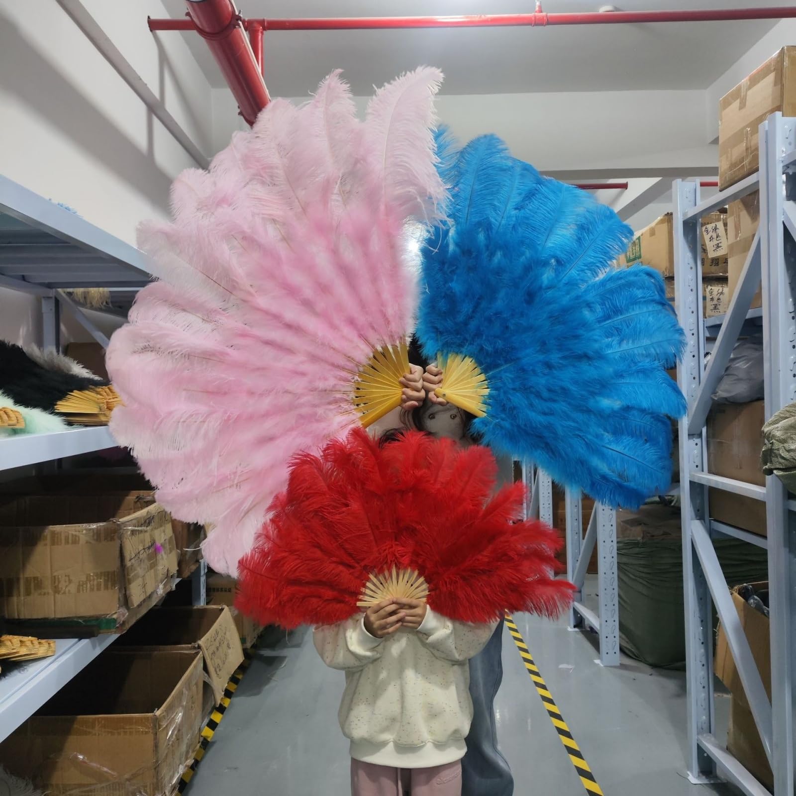 Fan Pióro Struś Duży składany Flapper Ręczny wentylator do pokazu kostiumowego | 90 cm 13 kości duży struś pióro wentylator na scenę pokaz wydajność taniec rekwizyty puchowe wentylatory