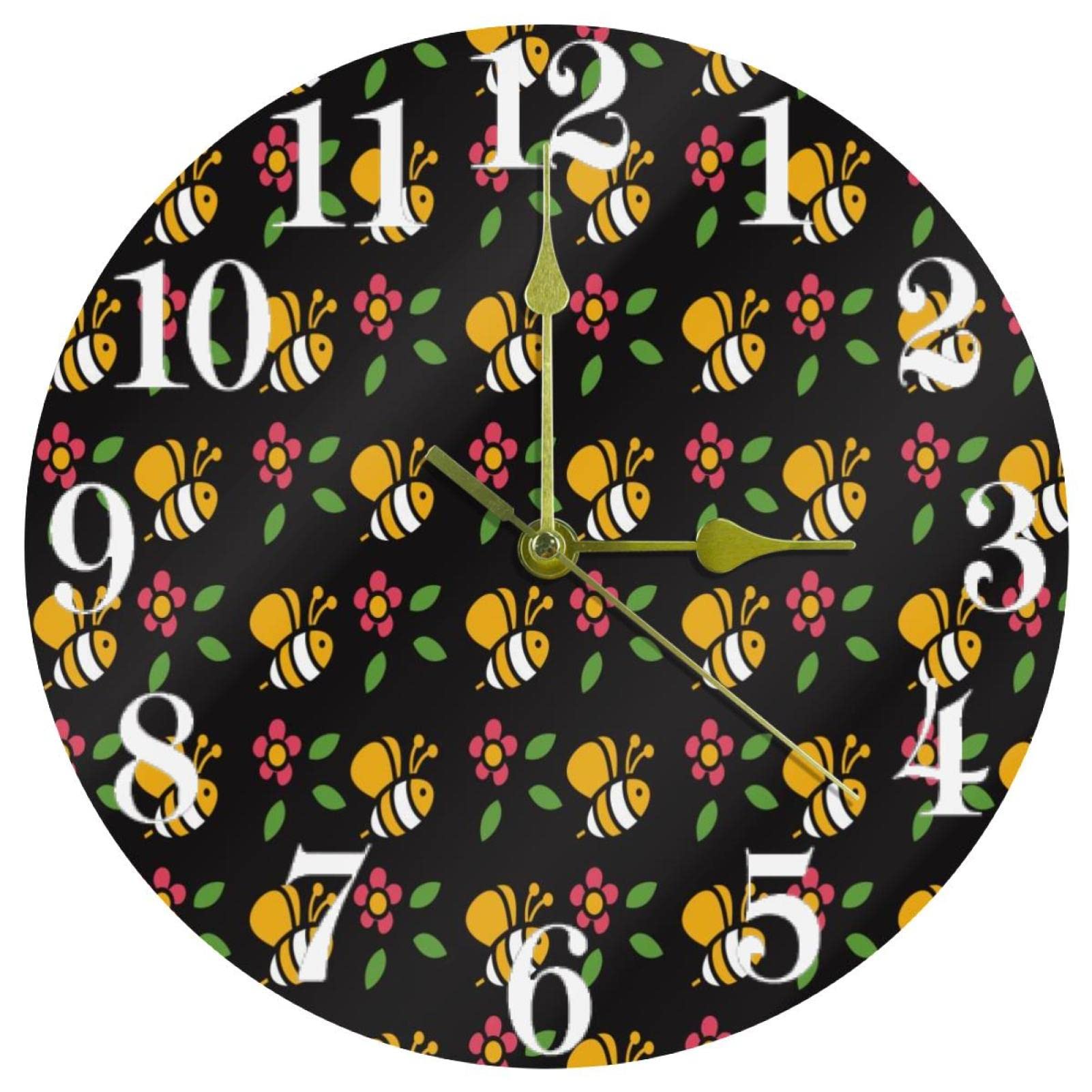 Horloge murale silencieuse à quartz fleurie de 25cm sans tic-tac pour cuisine