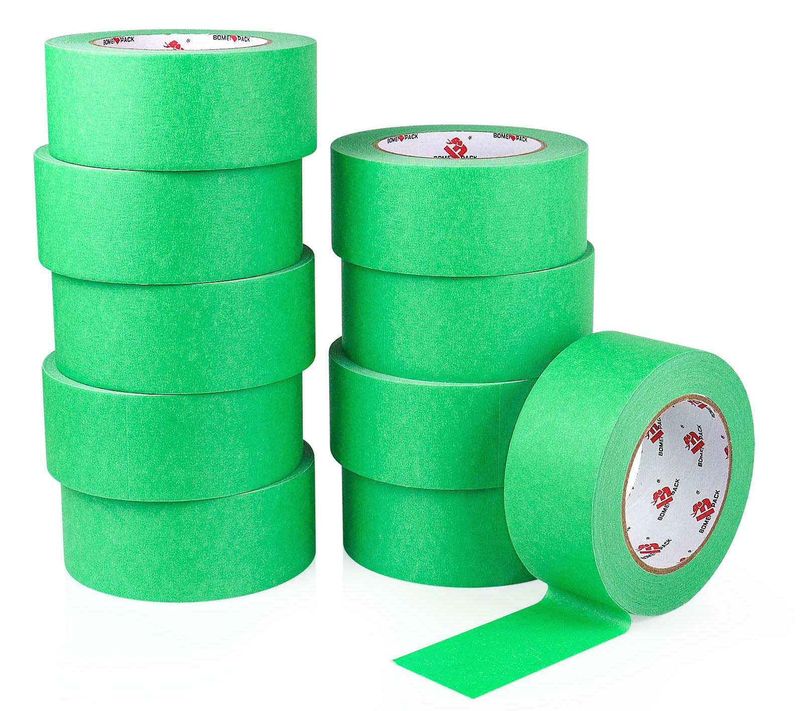 BOMEI PACK 10 Rolls Painters Tape 2 inch Wide, Painter's Tape Green Masking Tape 2 inch x 55 Yards for Walls Painting, Home Improvement and School