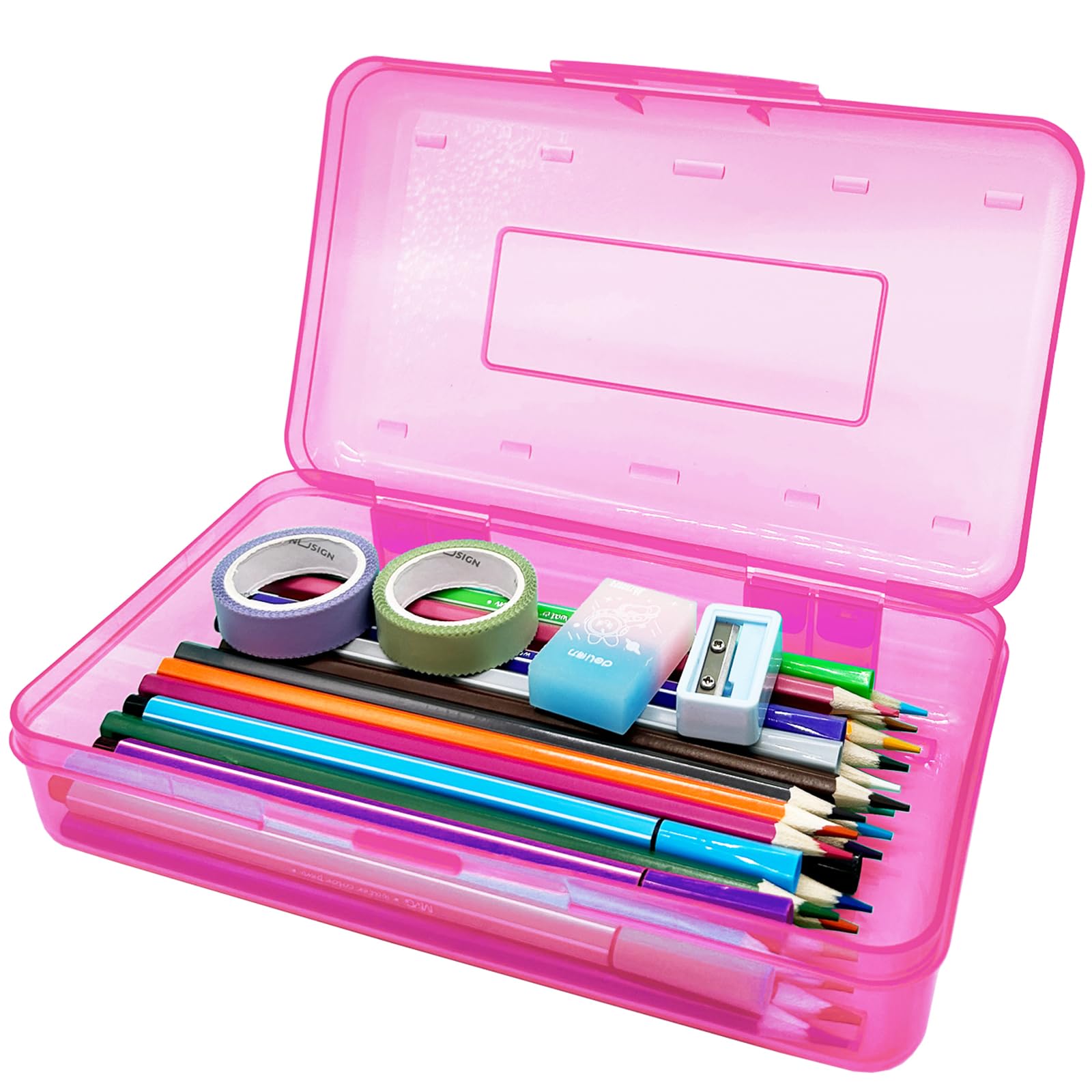 Nuozme Plastic Translucent Pencil Box,Pencil Cases with Snap-Tight Lid for Pens, Pencils, School Supplies,Office Supplies, 1 Pack