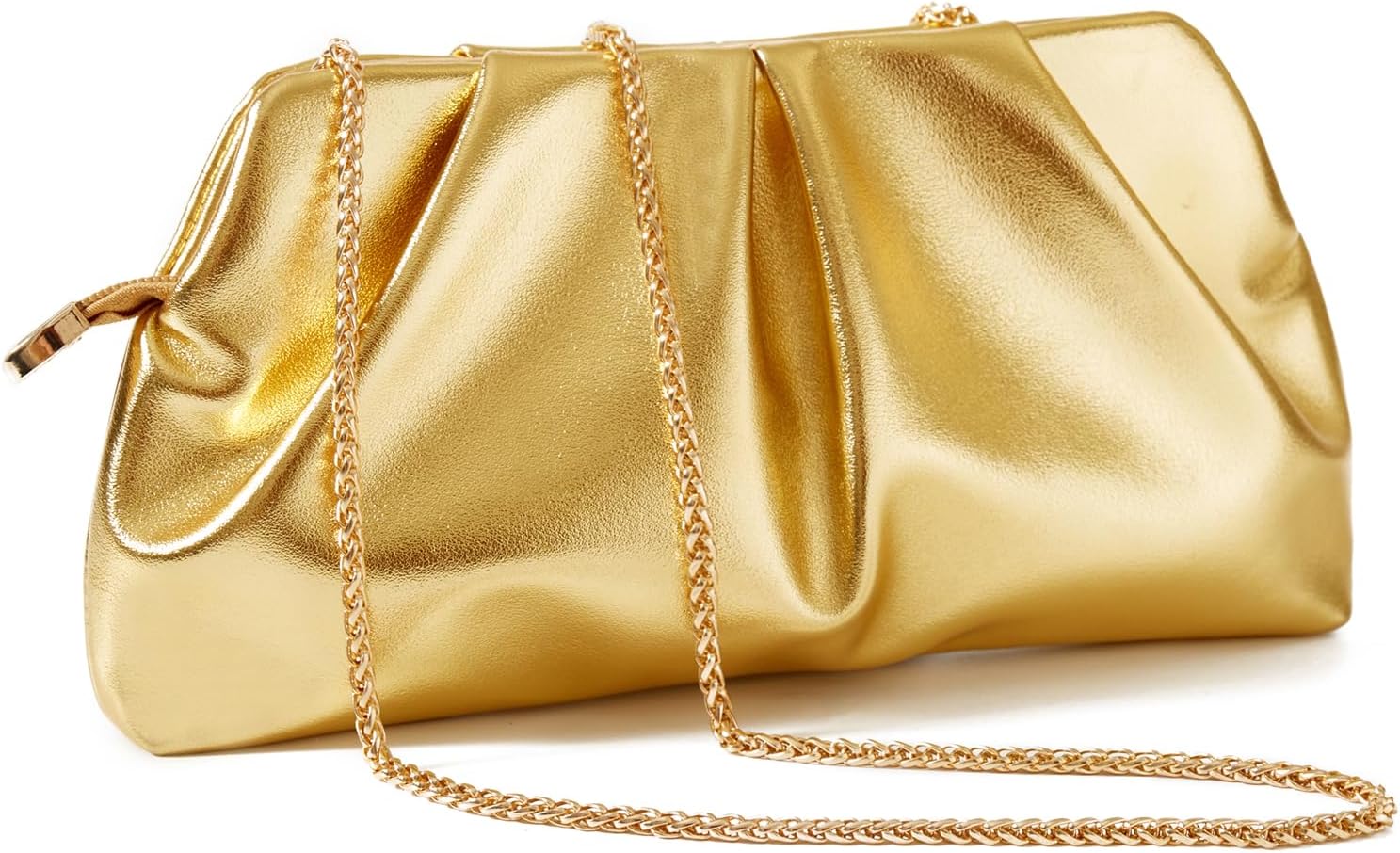 Women Clutch Bag Dressy Formal Handbag Pleated PU Clutch Purse Detachable Chain Crossbody Bag - Image 4