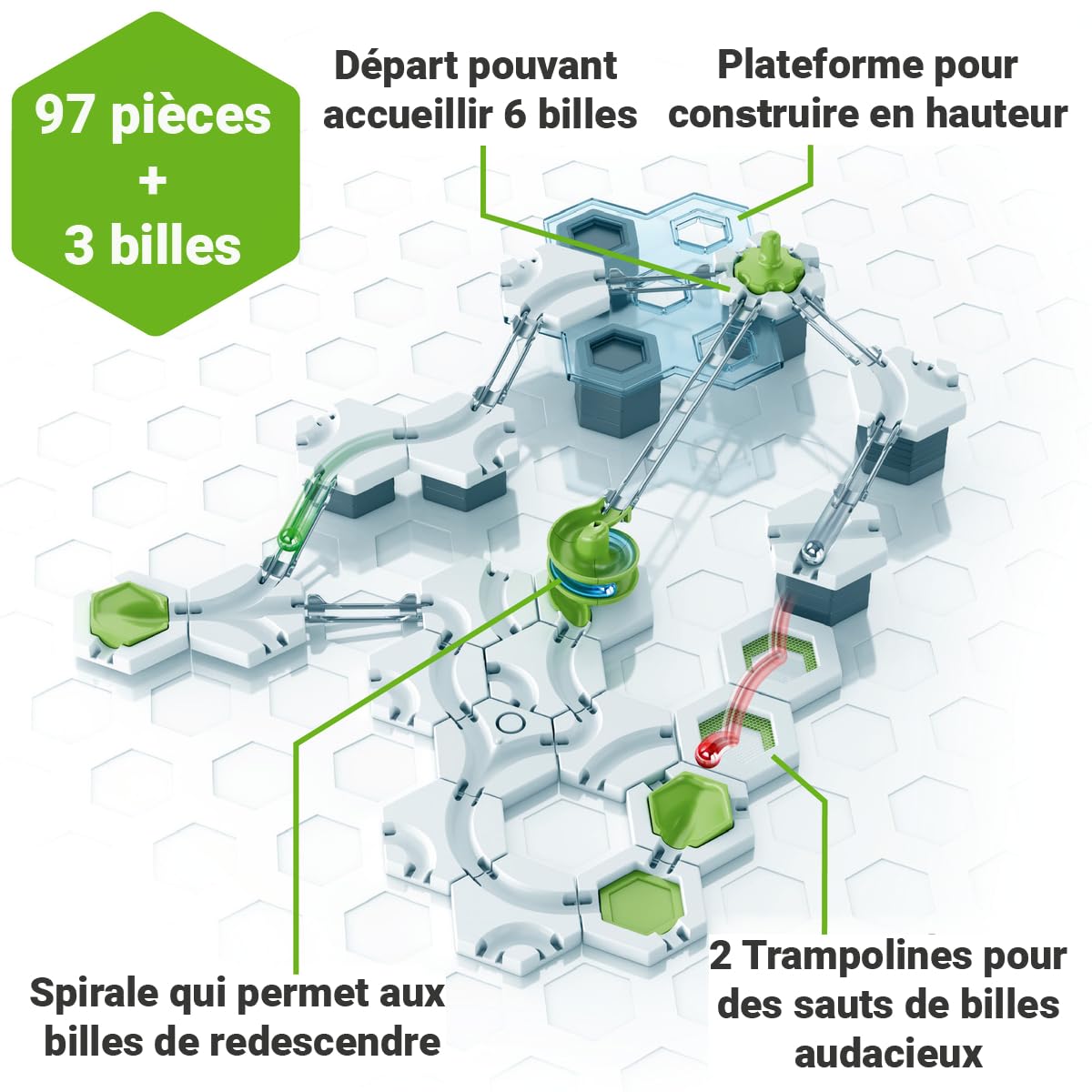 Ravensburger GraviTrax Starter Set – Circuit de Billes 101 Pièces avec Trampoline et Spirale – Jeu de Construction STEM – Piste à Billes Créative et Évolutive – Dès 8 Ans – Version Française