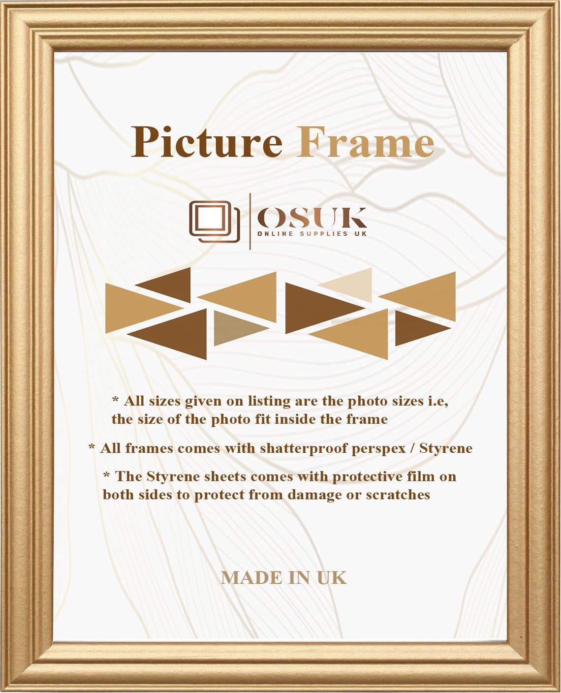 Online2home Gold Osuk Antique Style 19X13 Inch Frame Photo Frame With Clear Perspex Front & Wall Mounting To Hang Portrait Or Landscape(, 19X13 Inch)