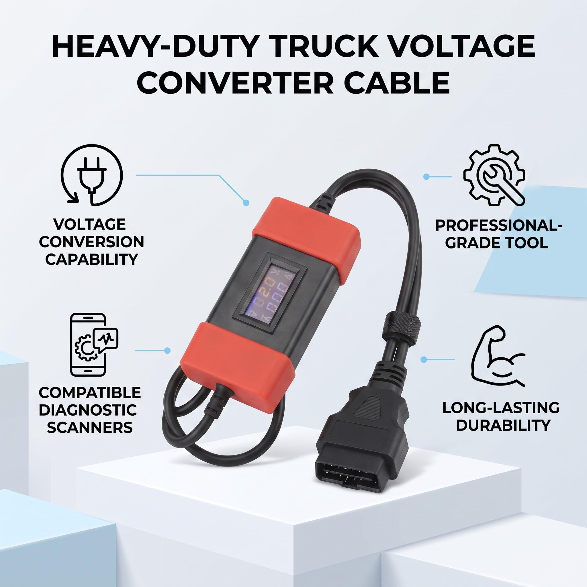 Aramox 24V to 12V Diagnostic Adapter Cable for Truck & Heavy Trucks, Compatible with Launch X431 Easydiag 3.0, 2.0 & Golo 3 Vehicle Diagnostic Scanner Tools, 24V to 12V Diagnostic