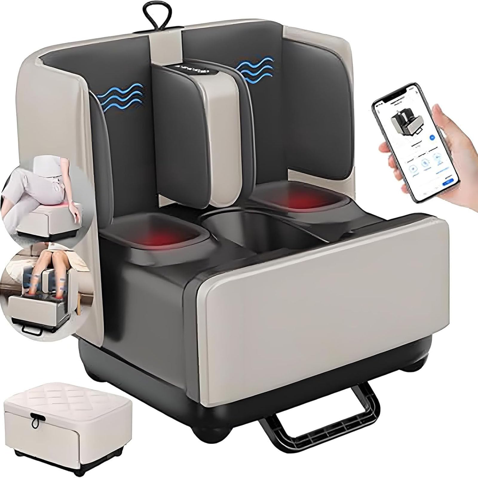 Elektryczne masażery do stóp, masażer stóp Shiatsu 2 w 1 i podnóżek, ze sterowaniem aplikacją, ogrzewaniem, z funkcją ugniatania, wbudowana funkcja ciepła, relaks do użytku domowego lub biurowego