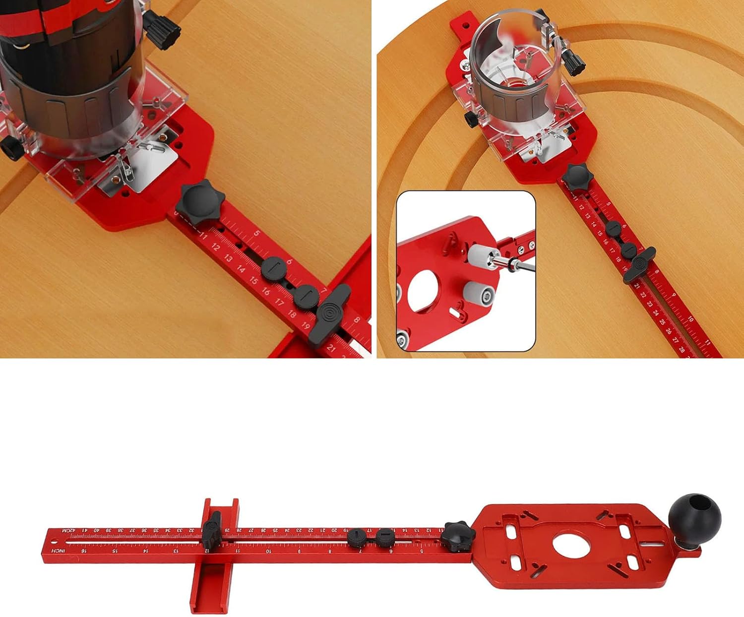 Aluminum Alloy Router Milling Groove Bracket, 3 in 1 Multifunctional Circle Cutting Jig Guide, for Woodworking Projects, Scales with Detachable Anchor Plate