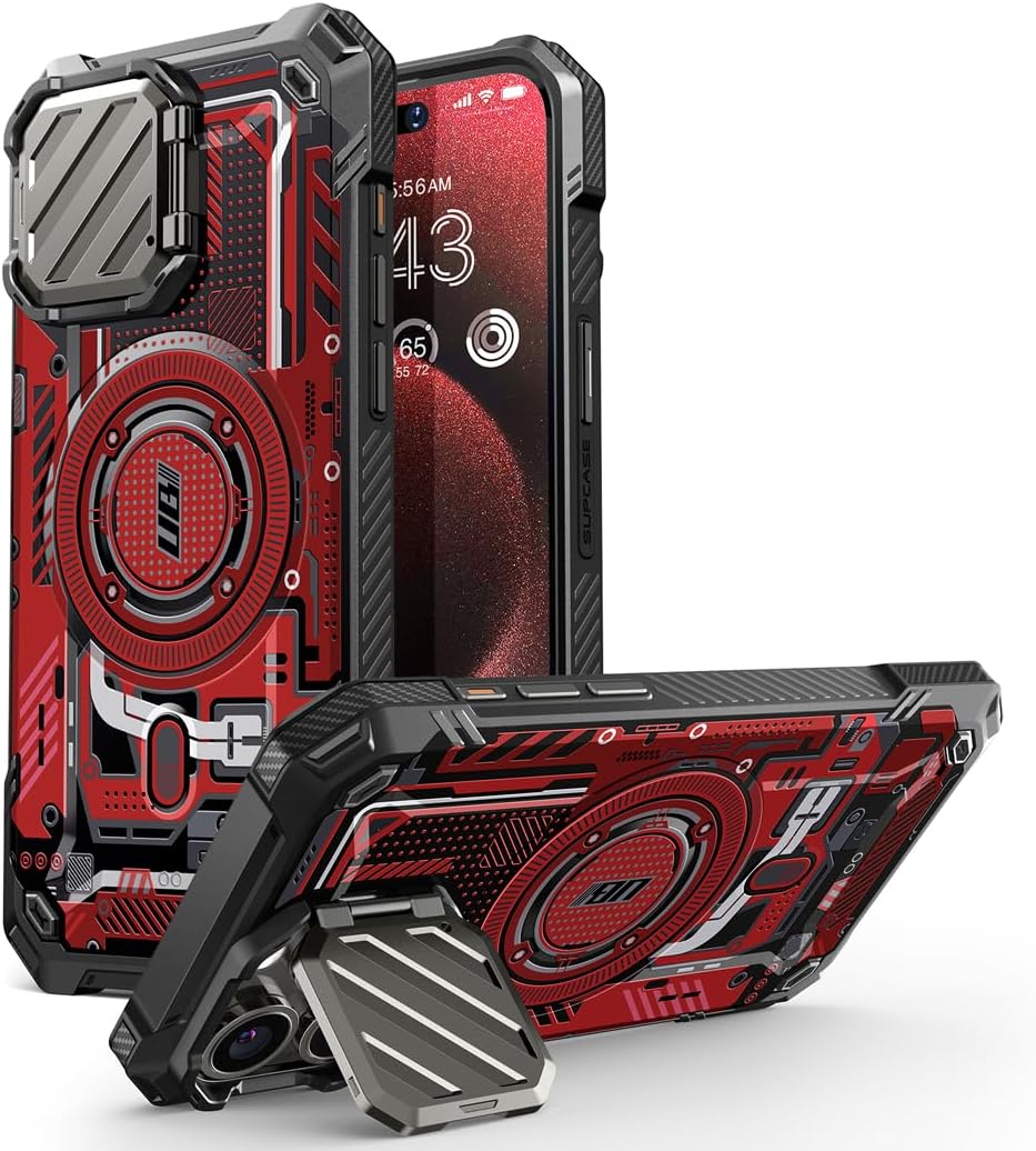SUPCASE for iPhone 15 Pro Max Case with Stand [Compatible with MagSafe] [Built-in Camera Cover] [Military-Grade Protection] Heavy Duty Magnetic Phone Case for iPhone 15 Pro Max，RedCircuit