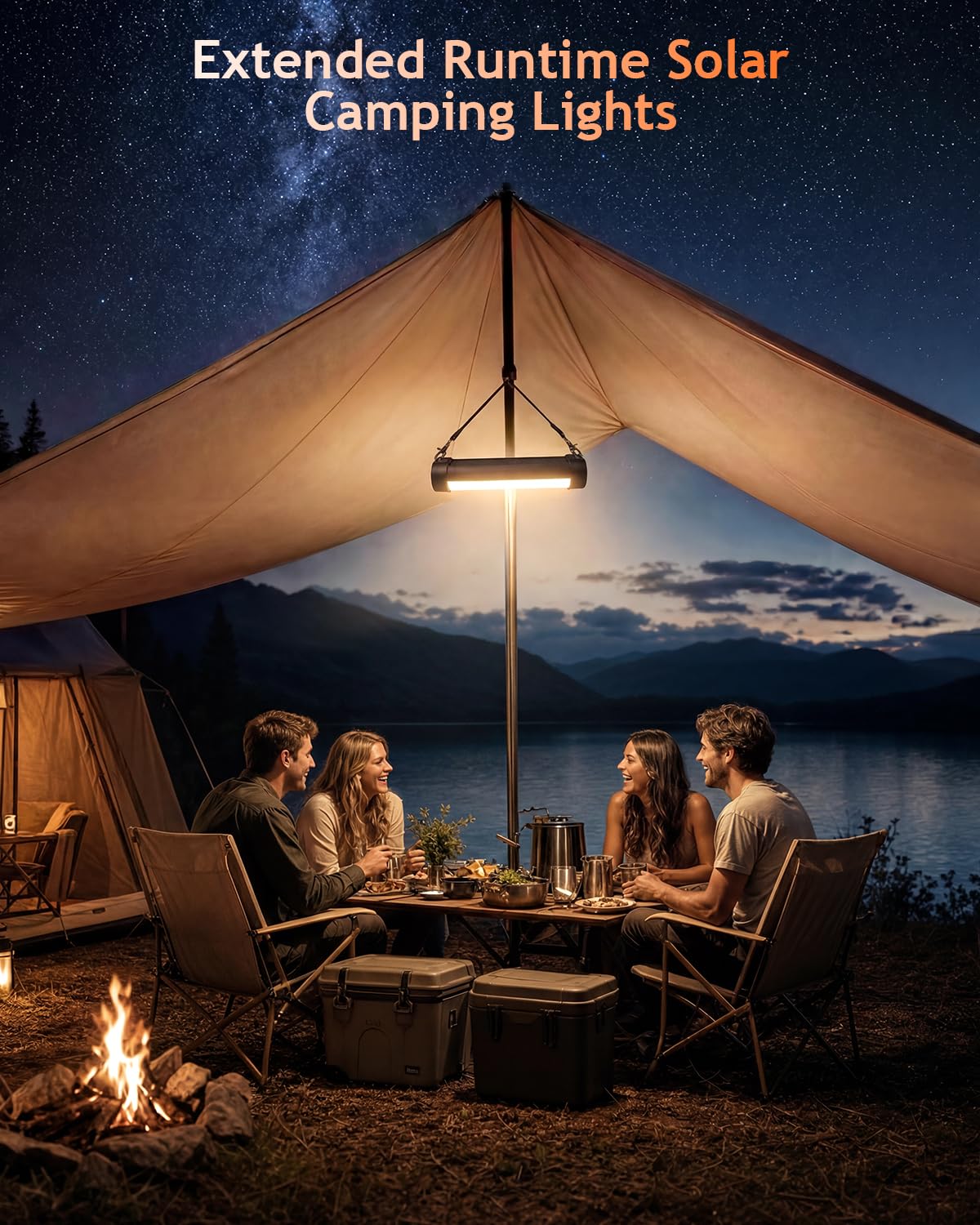 Linterna solar de camping de 1800 lm y luz magnética para tienda de campaña con 6000 mAh, tiempo de funcionamiento de 60 horas, linterna de 13 modos, equipo de supervivencia de emergencia impermeable