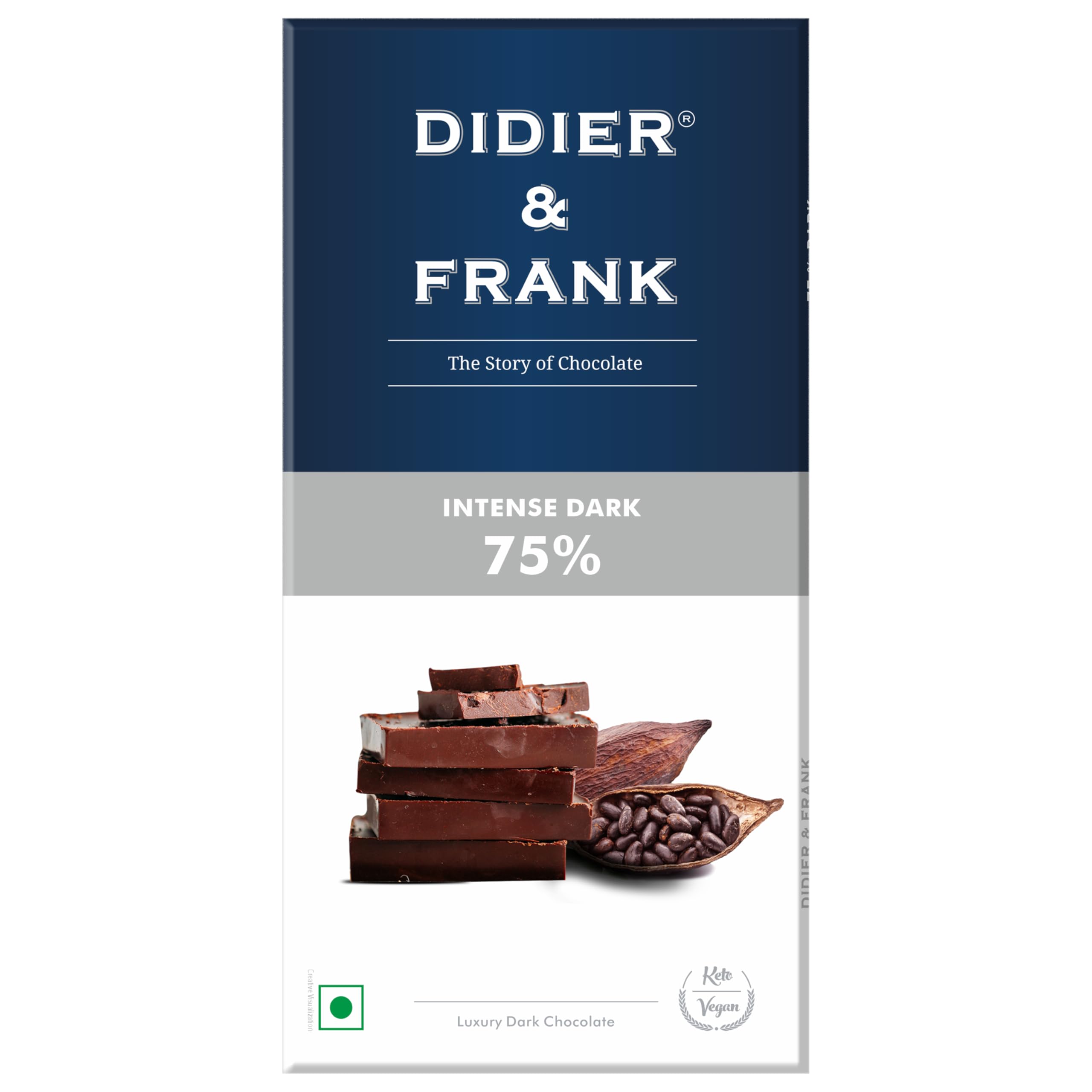 Didier & Frank - 75% Dark Chocolate - 100gm (Luxury Intense Dark Chocolate)