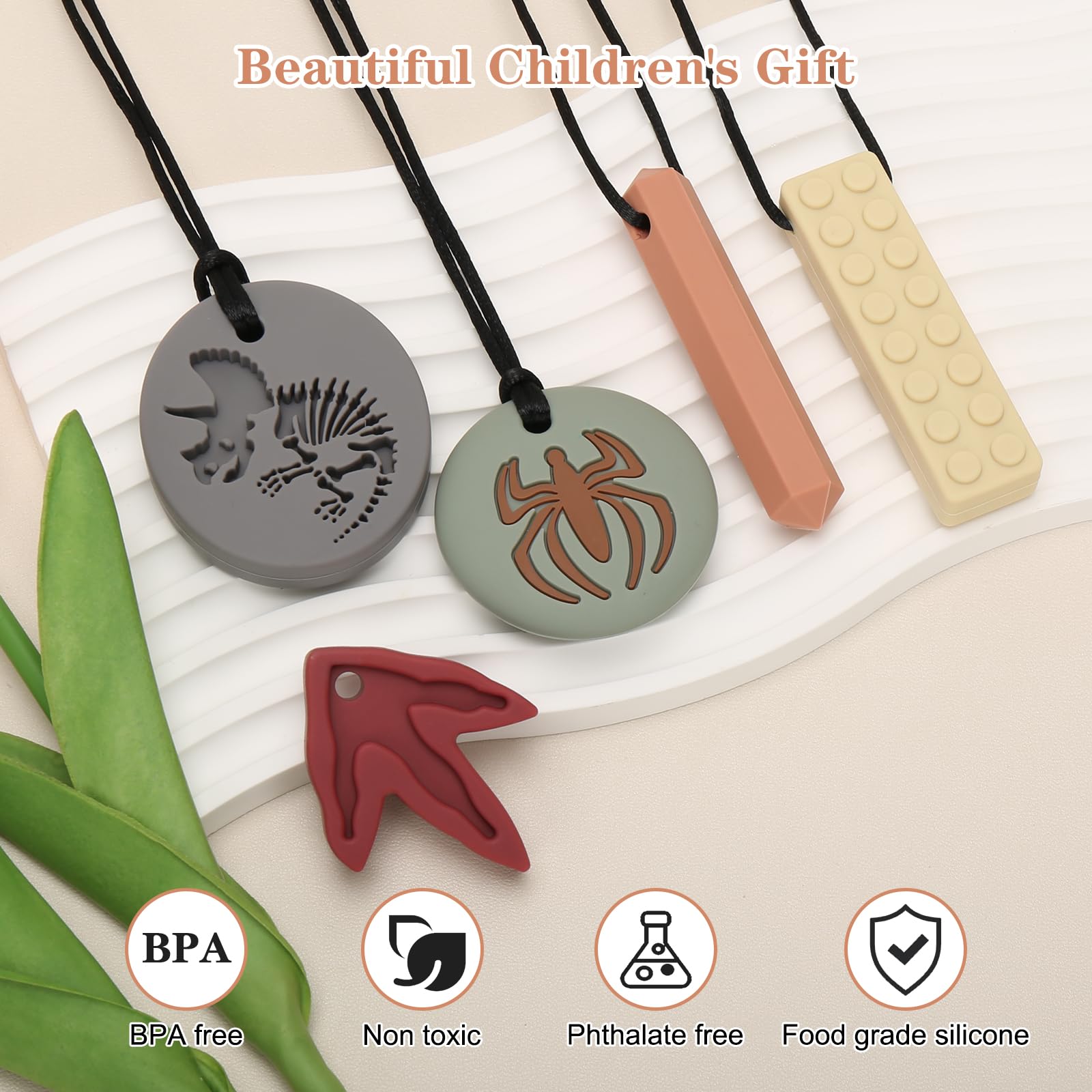 CLDY Collar sensorial masticable para autismo y TDAH, paquete de 5 juguetes masticables de silicona de gradoalimenticio para nifios, mordedor motor oral sin BPA paranifios y nifias