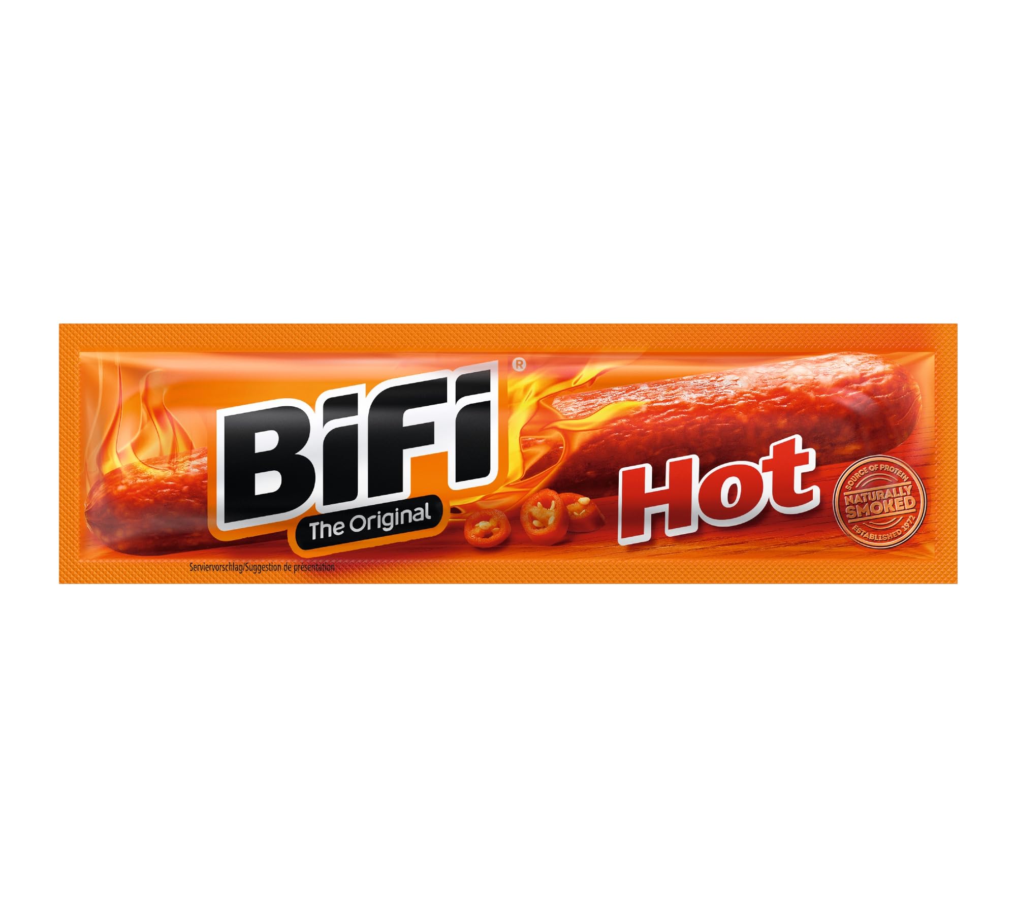 BiFi Original Tiras de salami picante, paquete de 40, 40 x 20 g, salchichón desecado para comer sobre la marcha, al aire libre, pimienta, cilantro y ajo, caja óptima para aperitivos
