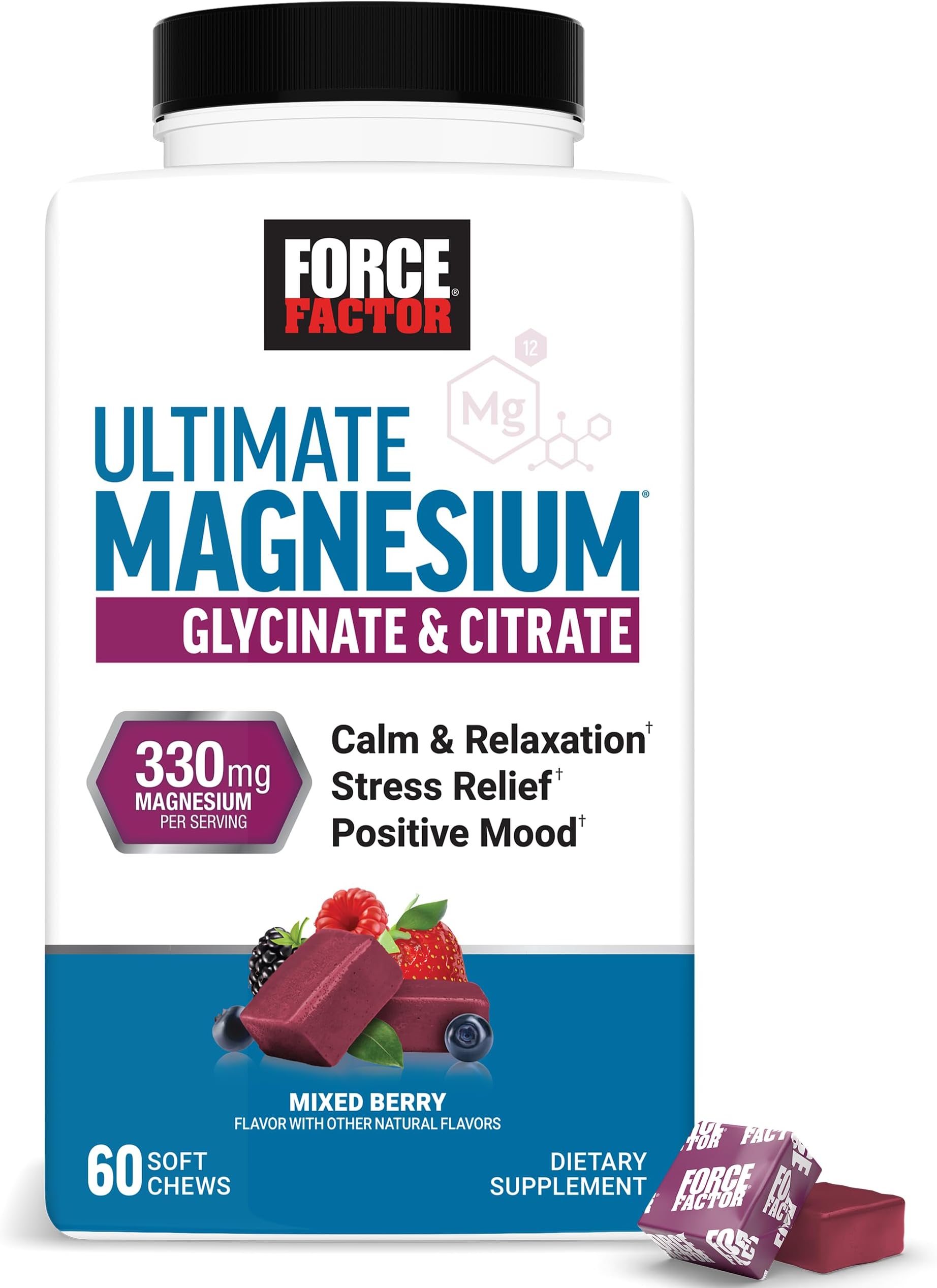 Ultimate Magnesium Supplement, 330mg Magnesium Glycinate & Magnesium Citrate, Like Magnesium Gummies, Support Calm, Relaxation, Vegan & Gluten Free, Mixed Berry Flavor, 60 Soft Chews