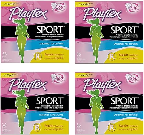 Playtex Sport NaYZO Tampón sin perfume, absorción regular, 36 unidades (paquete de 4)