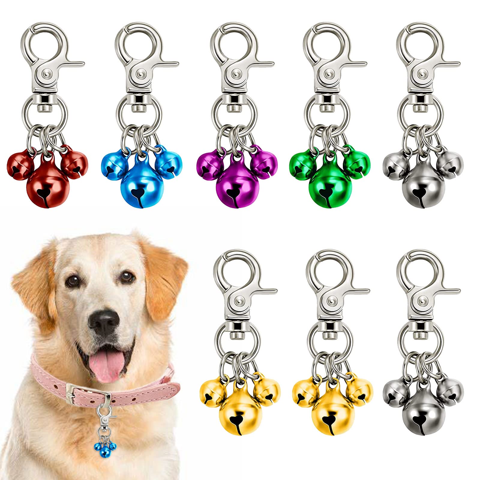TSHAOUN 8 campanas de perro para collares, campanas de Navidad ruidosas para mascotas con cierres de langosta, para collar de perro, gato, decoración y entrenamiento