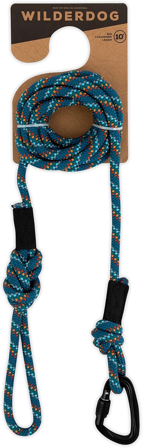 Wilderdog Carabiner Climbing Rope Dog Leash for Medium & Large Dogs - 10ft - Pacific Blue