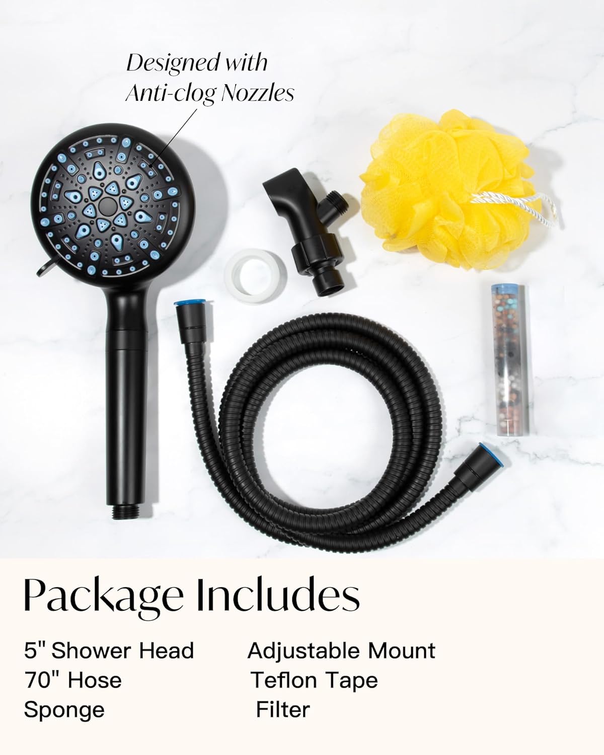 Color Black Veken Filtered Shower Head for Hard Water, 10 Layer Filters and 9 Unique Settings, Multi Sprayer Function Rainfall, Extra 70 Inchs Long Hose Extension, Rainfall Showerhead with Handheld (Matte Black)