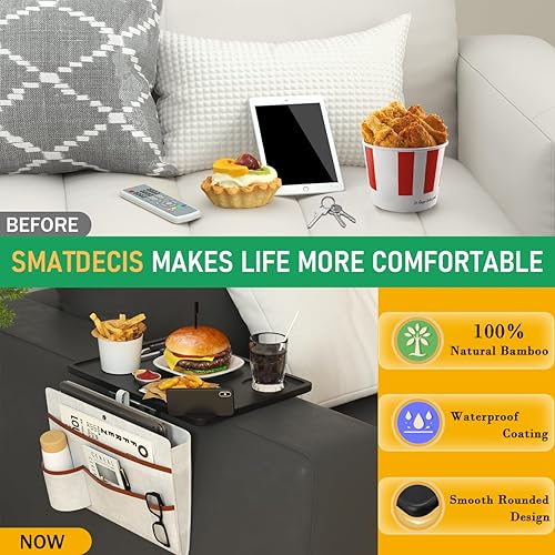 Miniatura 5 de Bandeja de mesa multifunción con clip de brazo para sofá, sofá con reposabrazos, adecuada para bebidas caseras, comida rápida, frutas, etc. Tamaño