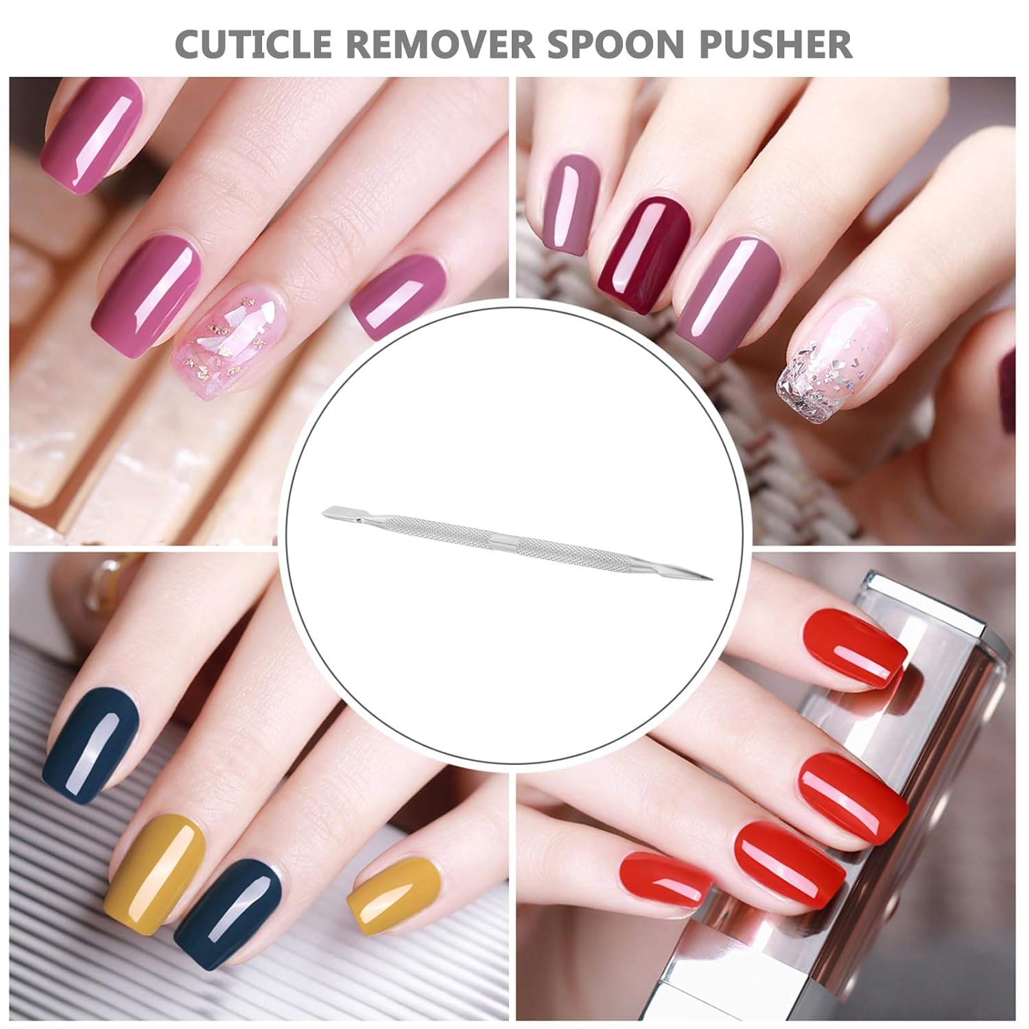 FRCOLOR Stainless Steel Scoop Cuticle Spoon Pusher Nail Cuticle Cleaner Nail Cuticle Pusher Multifunction Removal Tool