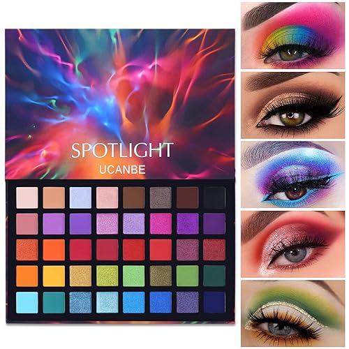 UCANBE Spotlight - Paleta de sombras de ojos profesional de 40 colores paleta de maquillaje brillante mate altamente pigmentada colorida sombra de
