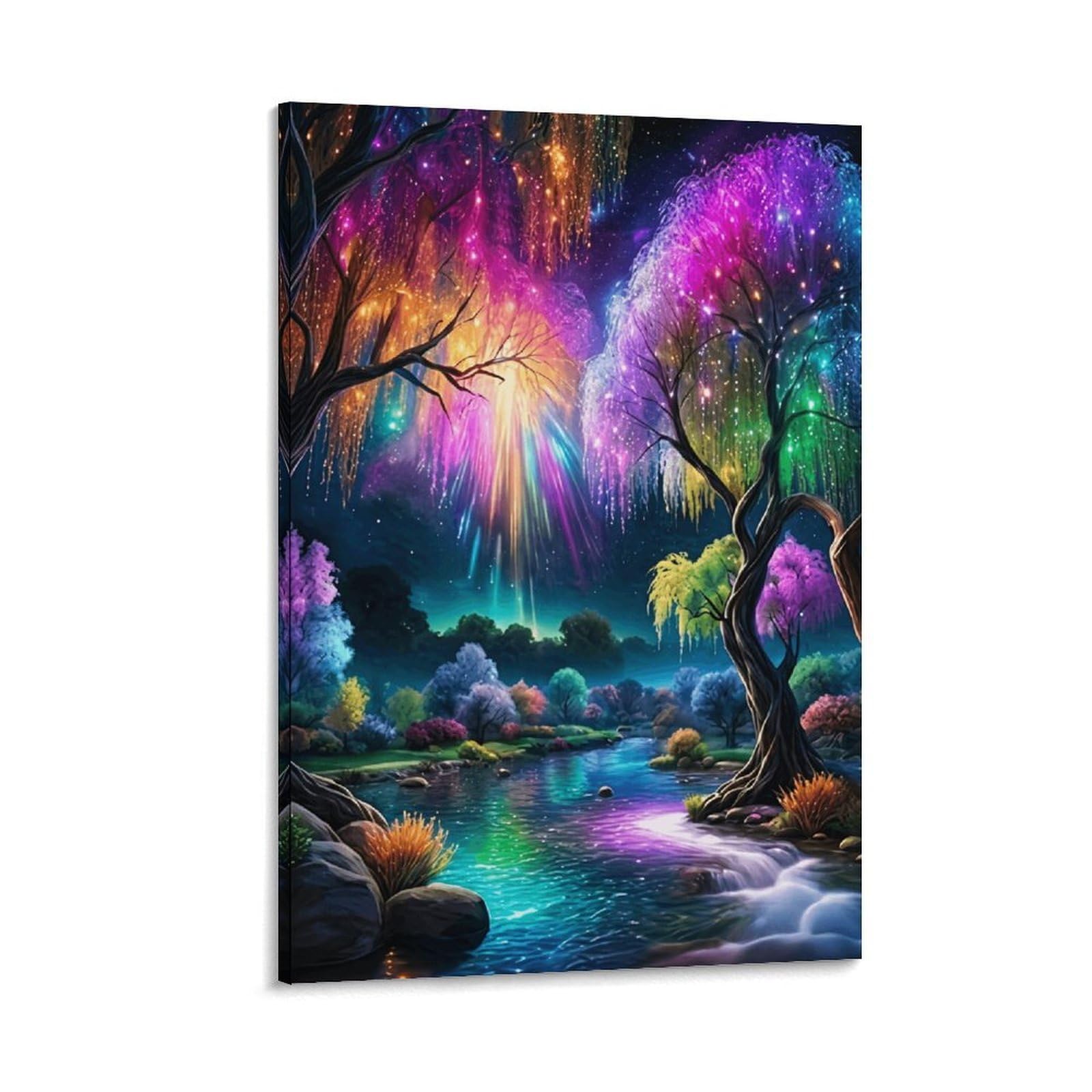 XPASHIQWC Forest Stream Wall Decor Poster Glowing Willows Giclee Canvas Prints Modern Wall Art Picture Wall Hanging for Bathroom Wall Decor 20x30inch(50x75cm)