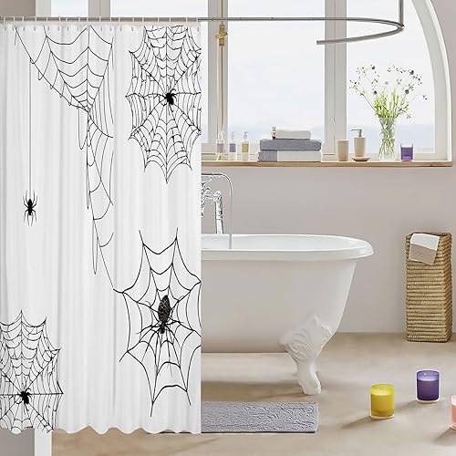 Miniatura 3 de Cortina de ducha con temática de Halloween para decoración de telaraña, juego de cortina de ducha de baño, accesorios de baño para niños, 72 x 72