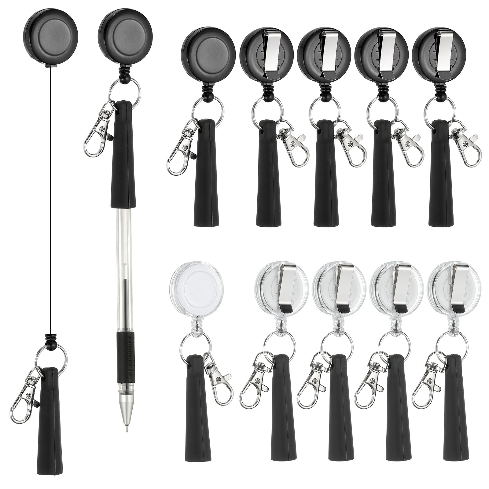 PATIKIL Retractable Pen Holder, 20Pcs Pull Pen Pencil Holder Elastic Silicone Grip Pencil Holder for Woodwork Bricklayer Markers and Carpenter Pencils, Clear/Black