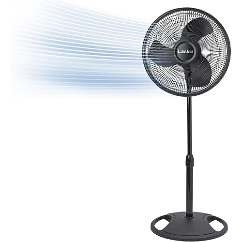 Lasko 2521 16 Inch 3-Speed Quiet Adjustable Tilting Wide-Area Oscillating Standing Pedestal Fan for Bedroom, Kitchen, Home, and Office, Black