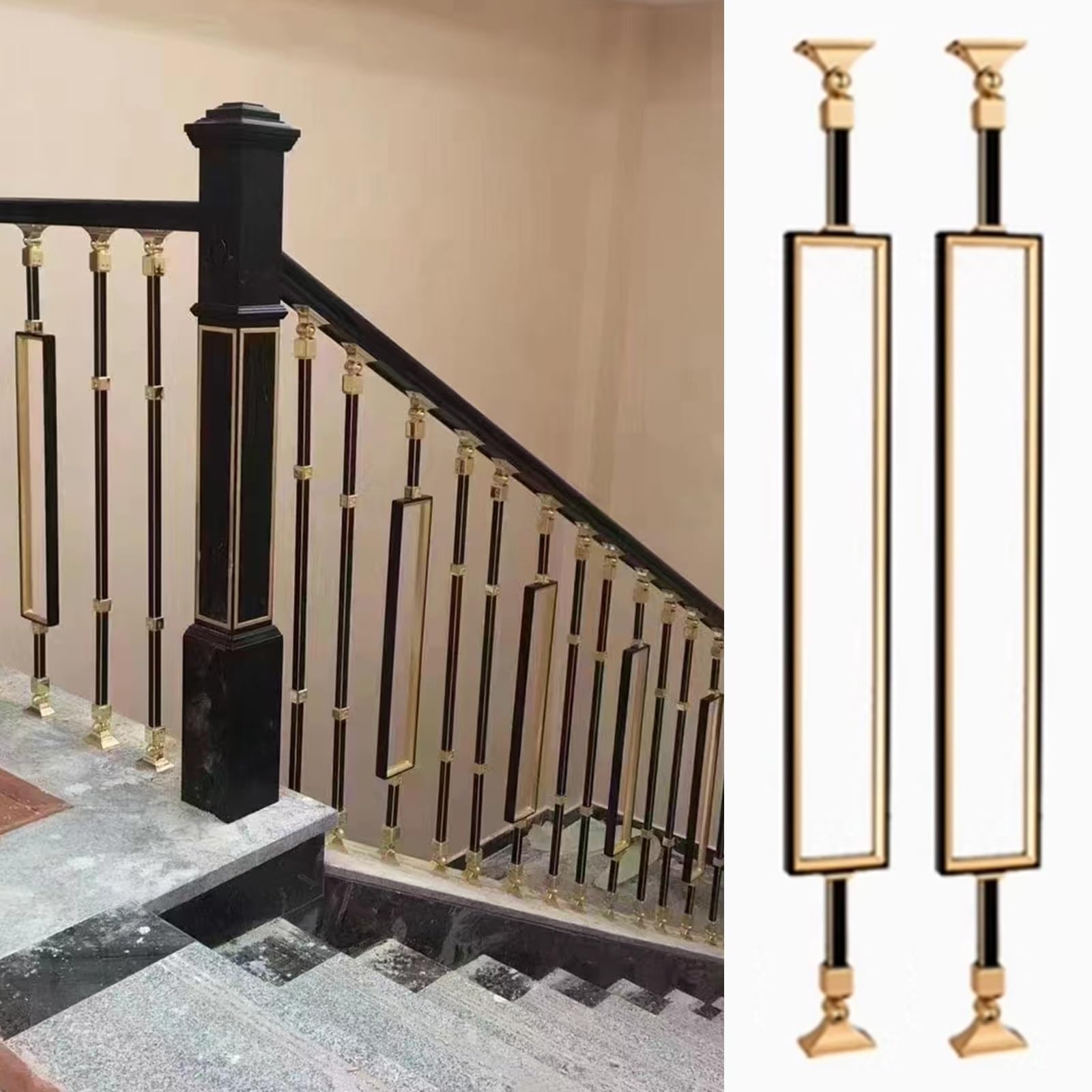 Rectangular Metal Staircase Railing 1 2 5 10 Pc, Interior Balusters Spindles with Adjustable Bracket Spindle Post, Handrail Guardrail Railings Post (Color : B type post, Size : 2 Pack)