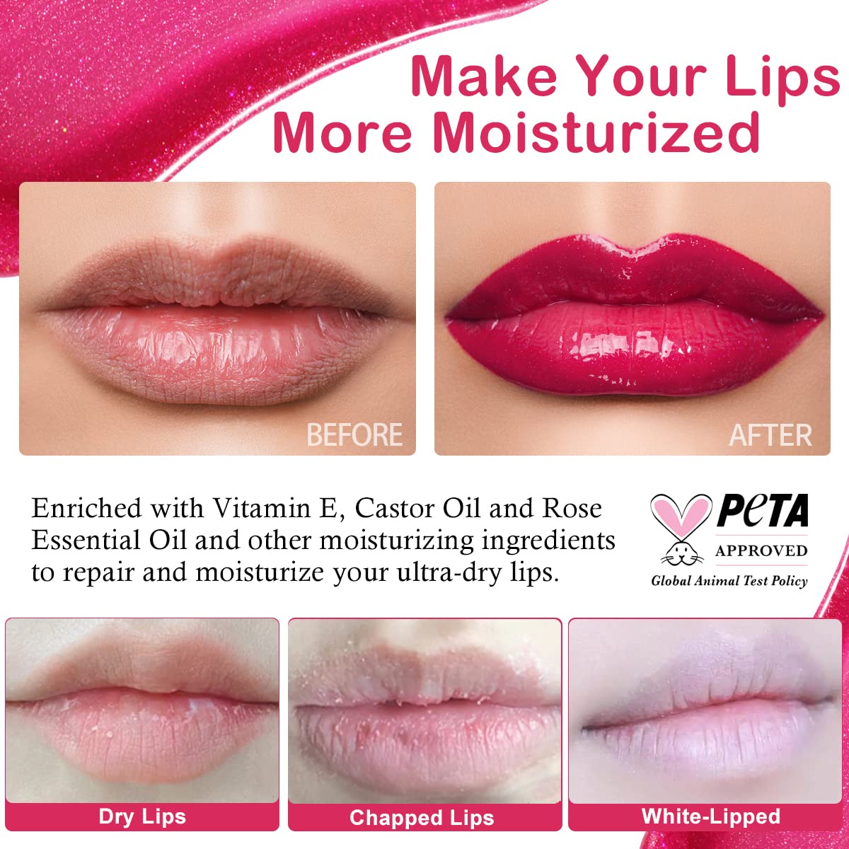 Oulac Red Pink Lip Gloss High-shine Moisturizing Lip Gloss Oil Colorful Shade Liquid Lipstick Non-stick Cup Glitter lipstick Lip Tint Reduce Fine Lines Lip Glaze For Dry Lip C13 - Image 4