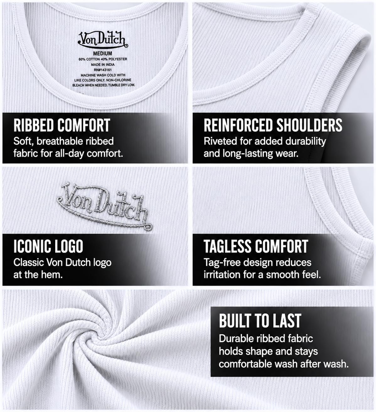 Von Dutch Mens Tank Tops - 5 Pack Soft Cotton A-Shirts for Men, Sleeveless Classic Mens Undershirts for Everyday Wear