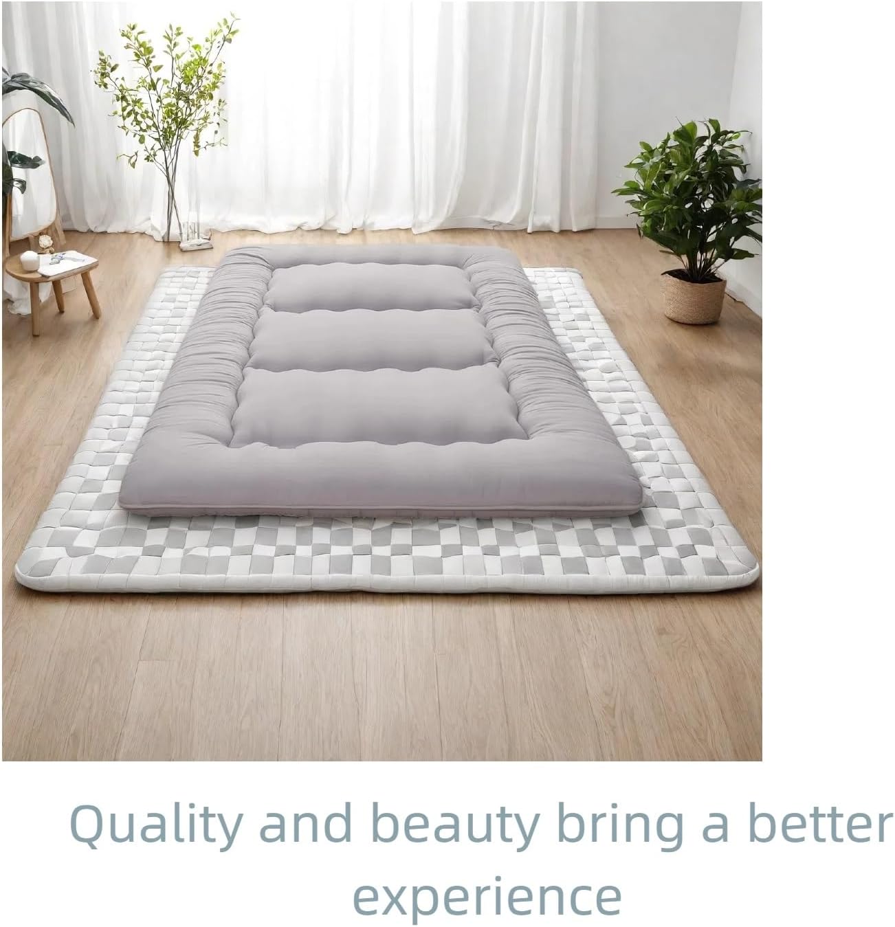 Japanese Floor Mattress Futon Mattress，4" Foldable Mat Tatami Mat Sleeping Pad，High-Density Fiber Fill Pad，Roll Up Thick Floor Bed Futon for Camping, Guest Room(Crown)(100 * 200cm)