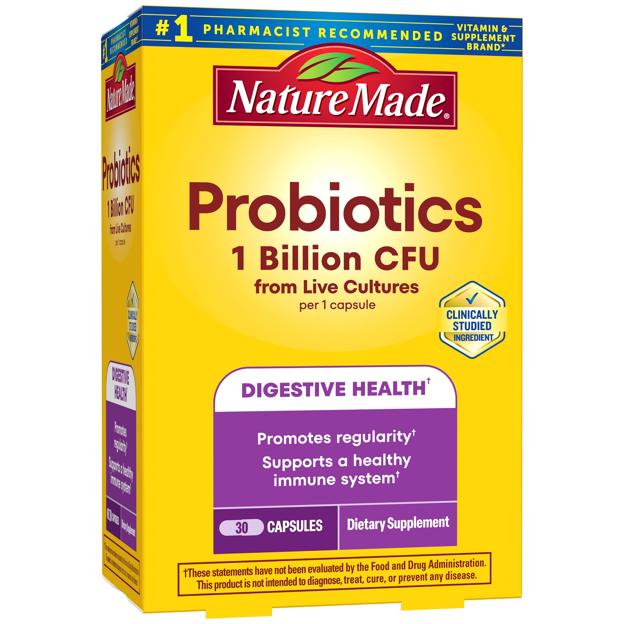 Nature Made Probiotic Capsules 1 Billion CFU from Live Cultures, Probiotics for Women and Men for Immune & Digestive Support, 30 Capsules, 30 Day Supply
