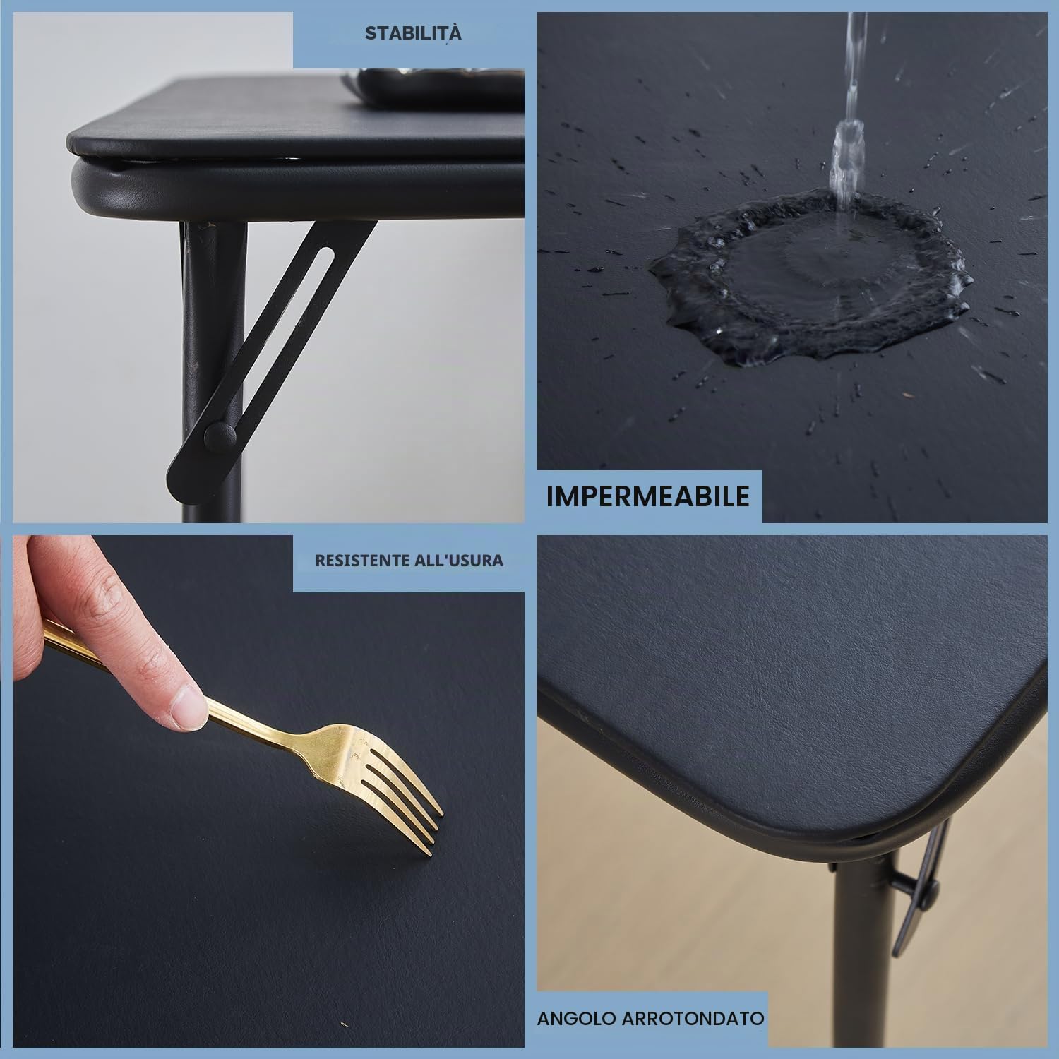 KAIHAOWIN Tavolo Quadrato Pieghevole 80 x 80 cm, da Gioco per 4 Persone, da Giardino Uso Versatile, Interno ed Esterno, Nero