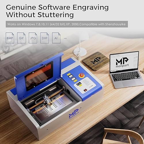 Miniatura 5 de Monport Grabador láser 2.0 de 40 W (8 x 12 pulgadas), grabador láser de CO2 compatible con Lightburn y cortador con cabezal láser ajustable,