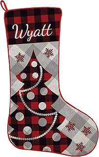 Let's Make Memories Personalized Christmas Stockings - Perfectly Plaid - Rustic Christmas Decor - Christmas Tree Design - Customize with Your Name - Stockings for Family - 19