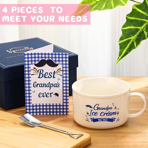 Miniatura 7 de Skylety Juego de 4 tazones de helado para el día del padre y cuchara grabada con la mejor tarjeta del abuelo y cesta de regalo de cumpleaños del