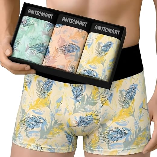 ANTICMART Men’s Premium Printed Boxer Trunks | Soft Stretch Fabric | Abstract Prints | Mid-Rise Comfortable with Elastic W...