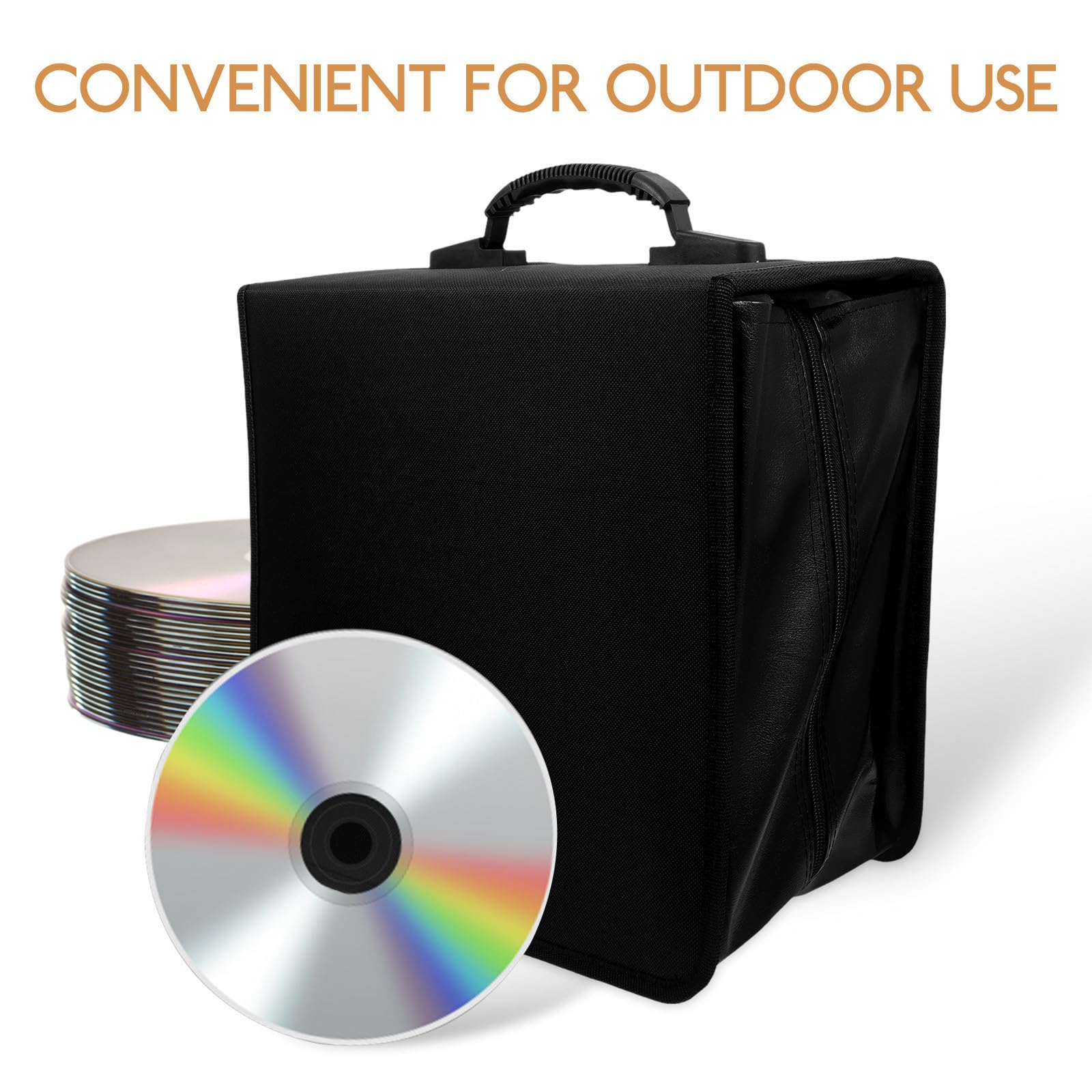 Estuche de Almacenamiento para CD con Capacidad para 500 Discos, Cuero Sintético Pu, Asa Portátil, Protección de Discos Adecuado para Viajes y Coche Color Negro