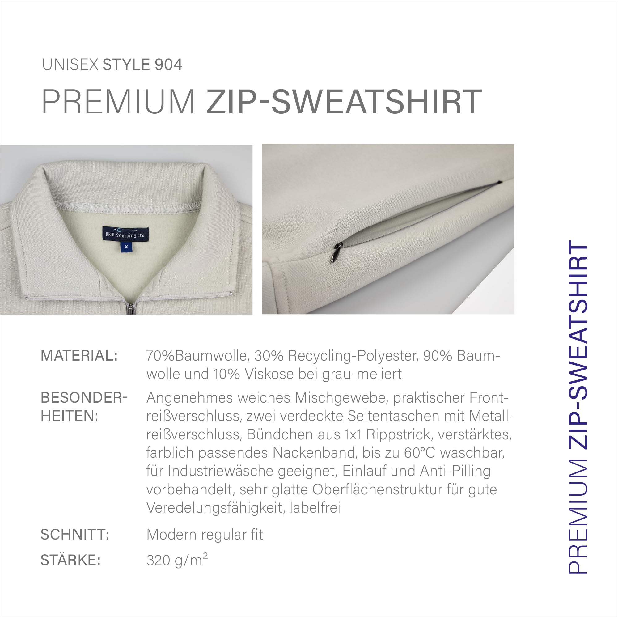 HRM Unisex Zip-Sweatshirt I Premium Half Zip Pullover Herren & Damen aus angenehm weichem Mischgewebe I Basic Damen- & Herren-Pullover I Hochwertige & nachhaltige Kleidung