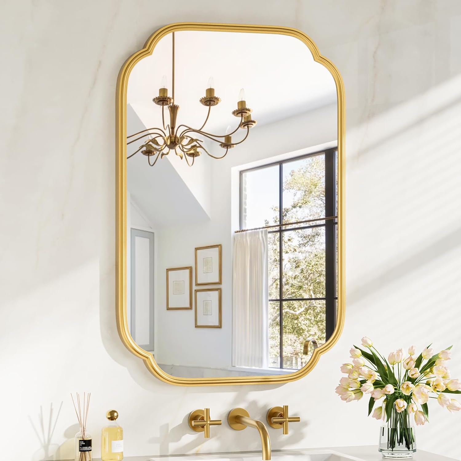 20” x 30” Gold Bathroom Vanity Mirror, Mirrors for Over Sink, Rectangle Mirror, Aluminum Framed, Tempered Glass, Modern Gold Bathroom Mirrors for Wall, Vertical or Horizontal Hanging