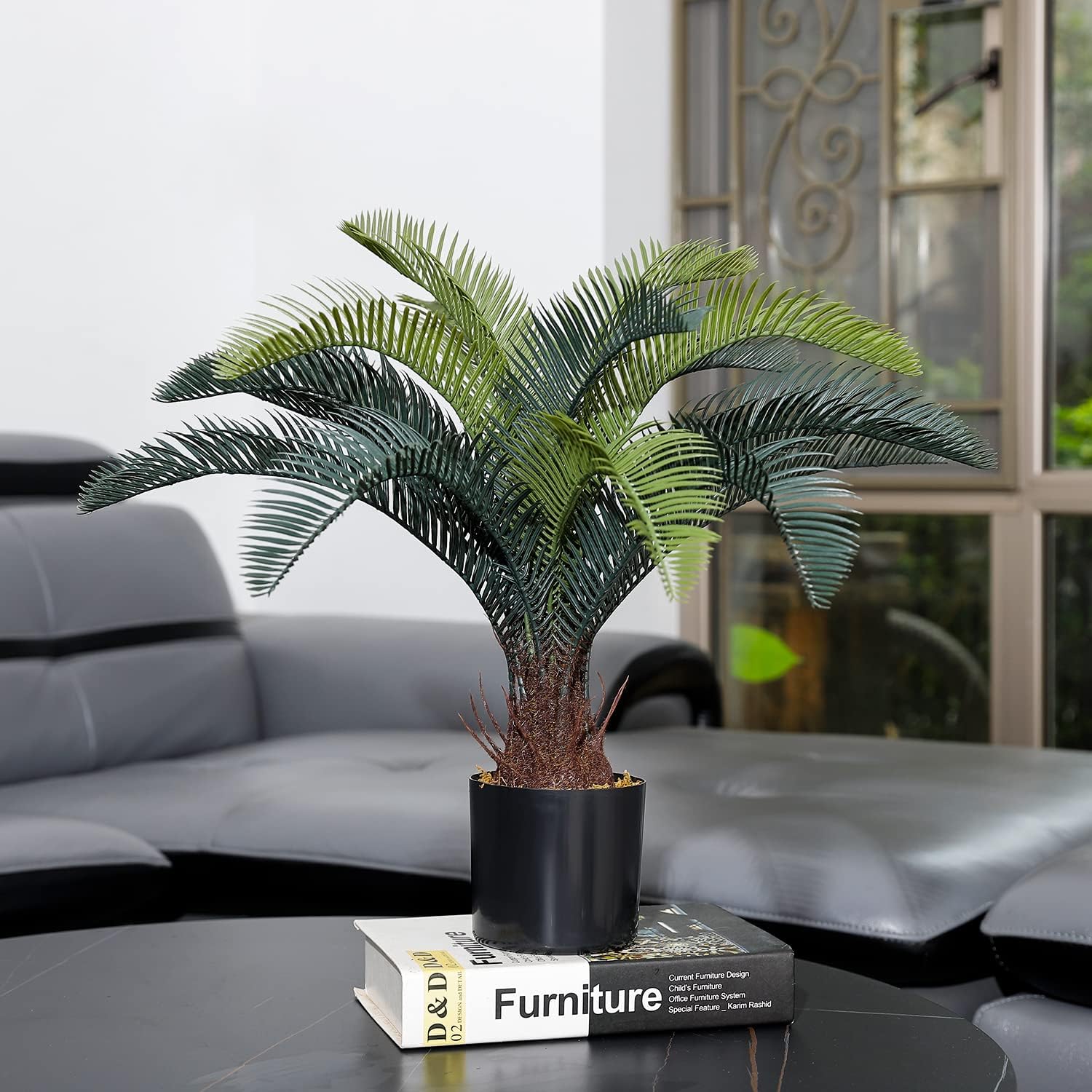 ALLTOP TURF Nearly Natural 20" Artificial Cycas Plant(18 Leaves) Fake Revoluta Sago Palm Tree for Indoor Home Garden Office Store Floor Decoration, with Black Pot - Image 8