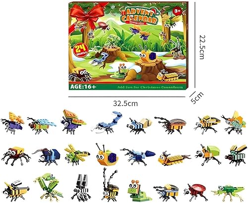 Miniatura 4 de Calendario de Adviento de Navidad con 24 mini juegos de juguetes de construcción, calendario de cuenta regresiva, kit de construcción de insectos