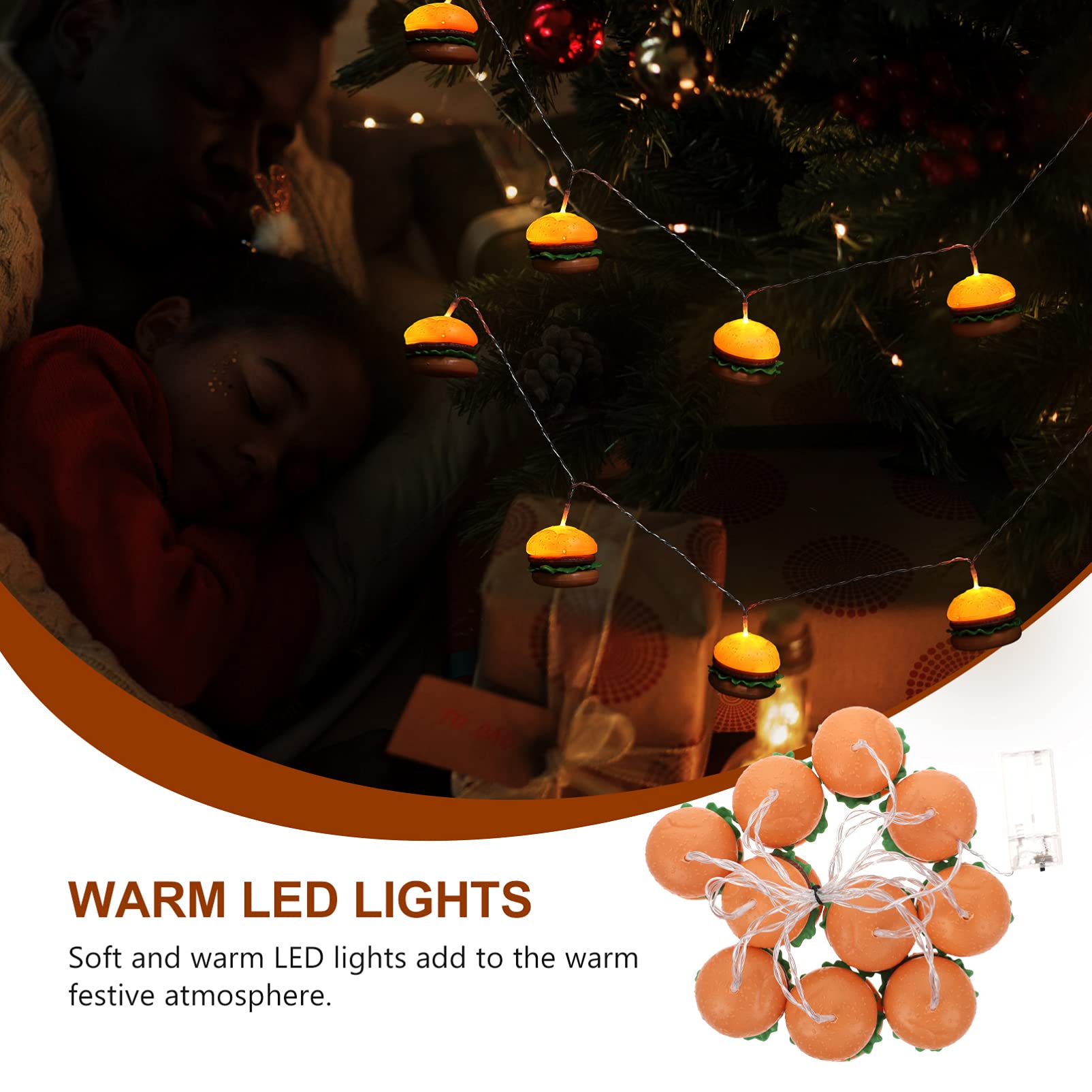 OSALADI 1ensemble Guirlande Led Forme De Hamburger Lampes Pour Décoration De Fête Chambre Garçon Fille Salon Et Restaurant Fonctionne Avec Piles Non Incluses Ambiance Chaleureuse Et