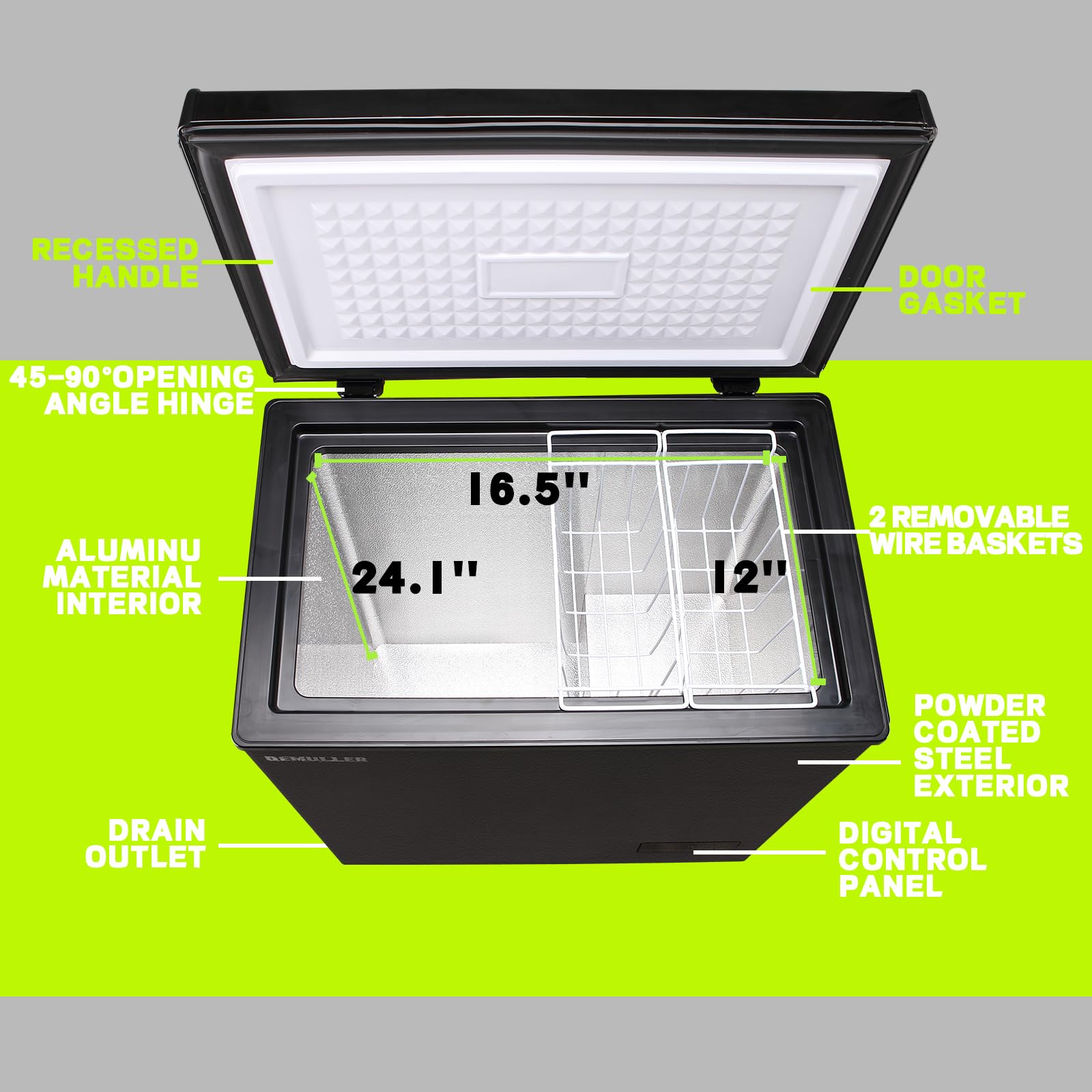 Small Mini Freezer Chest Freezer With 2 Hanging Baskets Electronic Control To 1℉Top Door Open Freezer Energy Saving Quiet Operation Perfect For Dorm, Garage And Rvs, Black on Fridge.com - View 3