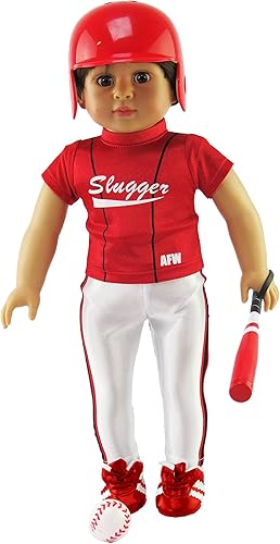 Miniatura 3 de American Fashion World Uniforme de béisbol rojo para muñecas de 18 pulgadas | Accesorios incluidos | Calidad premium y diseño moderno | Ropa de