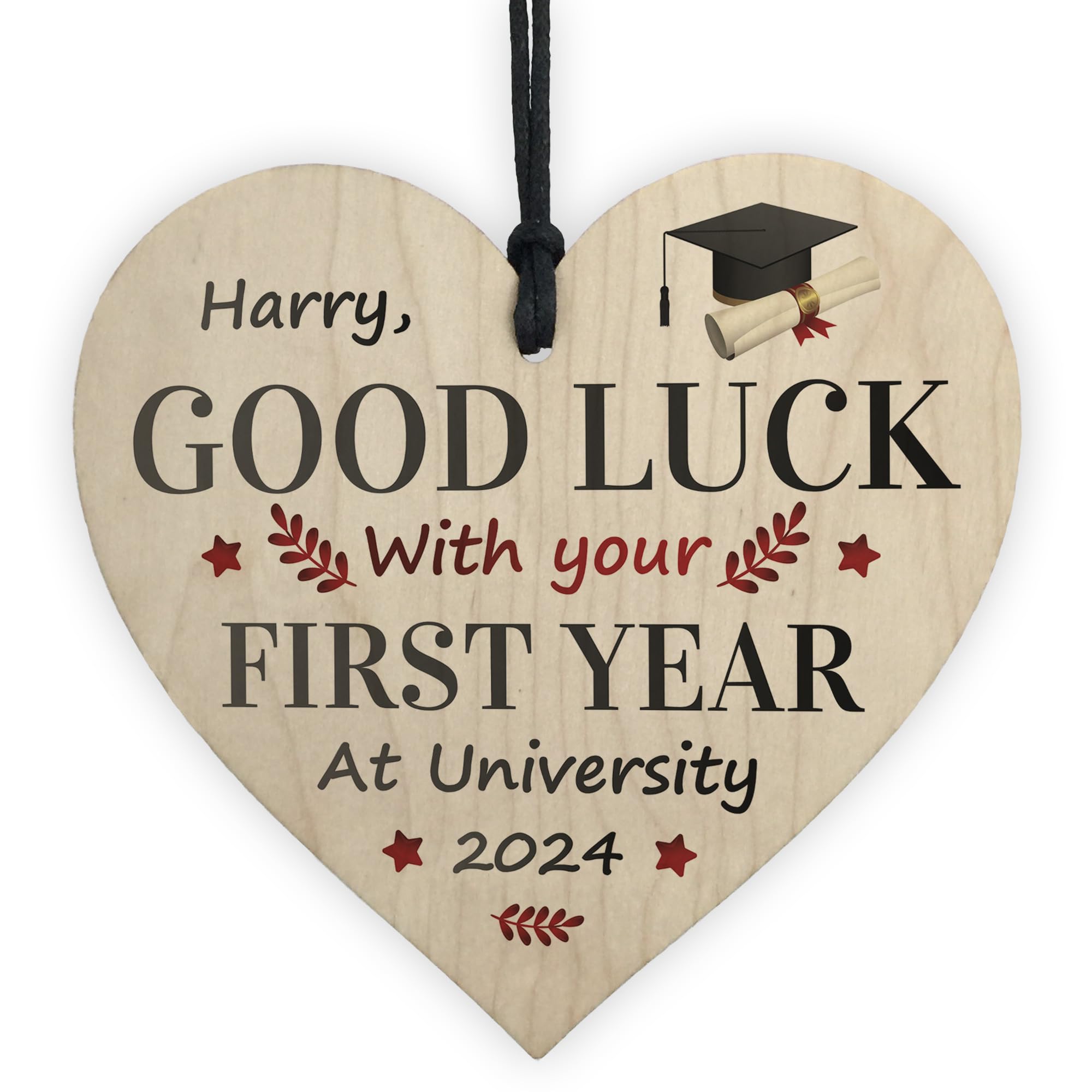 RED OCEAN Personalised Good Luck First Year At University, Uni For Son Daughter, Good Luck University, Wooden Heart, Back To