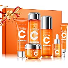 Vitamin C Skincare Set, 6-Piece Complete Daily Face Care Routine Kit, Hydrating Beauty Gift Set Includes Cleanser, Toner, Face Serum, Moisturizer Cream, Lotion & Eye Cream for All Skin Types