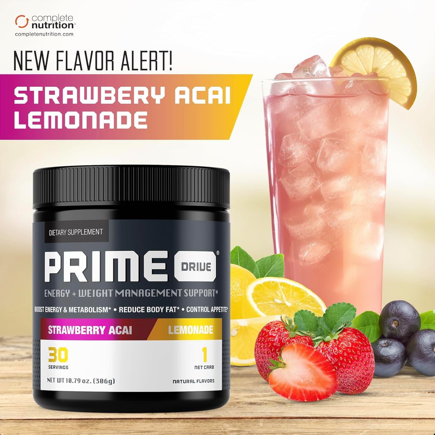 Prime Drive Strawberry Acai Lemonade Pre Workout Energy Drink Powder, Provides Energy, Focus and Intensity, Boosts Metabolism (30 Servings)… - Image 2
